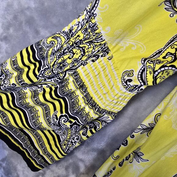 NWT Ruby Rd Blouse Top XL Yellow Black Paisley 3/4 Flutter Bell Sleeve - Picture 4 of 8